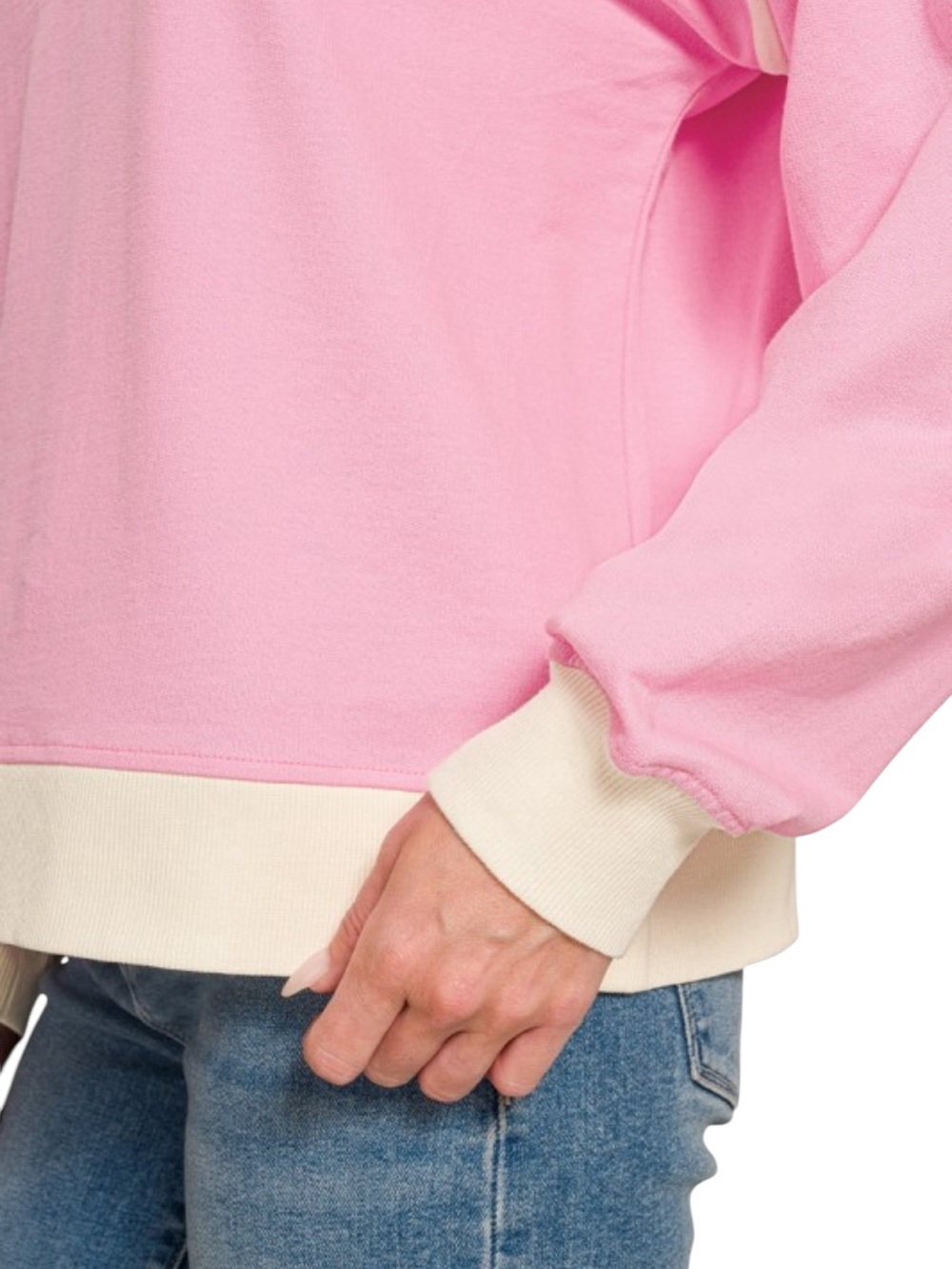 Zenana Candy Pink French Terry Cotton Long Sleeve Pullover Top - Picture 3 of 5